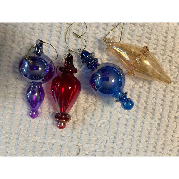 Pier 1 Imports Christmas Blown Glass Ornaments Luster Colorful Set of 4 - Picture 3 of 8
